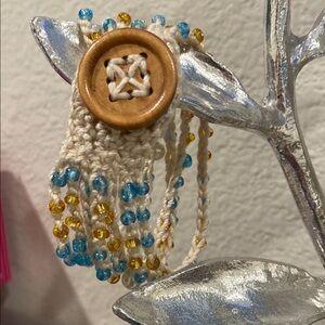 Handmade Crochet 7 Strand Beaded Bracelet with Wooden Button